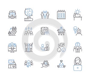 Web-based rendezvous line icons collection. Online, Meetup, Virtual, Platform, Connect, Socialize, Digital vector and