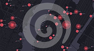 Big data city map. Citizens behaviour analysis. Hotspots of urban activity. Big data in smart city. Urban interaction research. photo