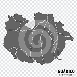 Blank map Guarico State of Venezuela. High quality map Guarico State with municipalities photo