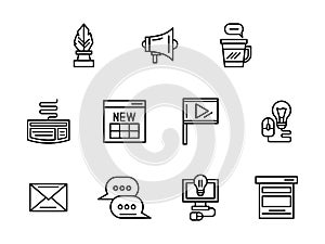 Web blog black line icons set