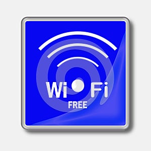 Web blue button with Wi-Fi free symbol