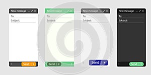 Web browser email interface layout. Blank message page mockup with send button and text box. Computer and smartphone ui