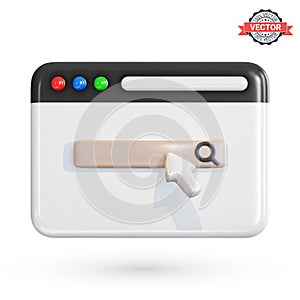 Web browser icon with search bar and mouse pointer on white background