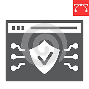 Web browser protection glyph icon, security and shield, web antivirus sign vector graphics, editable stroke solid icon