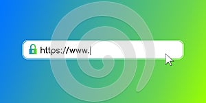 Web browser tab and address bar with lock as encryption symbol, cursor, https and www url text