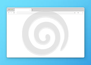 Web browser window design on a blue background. Vector frame of a website template with a shadow.