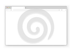 Web browser window design on a white background. Vector frame of a website template with a shadow.