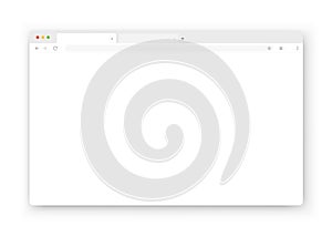 Web browser window design on a white background. Vector frame of a website template with a shadow.