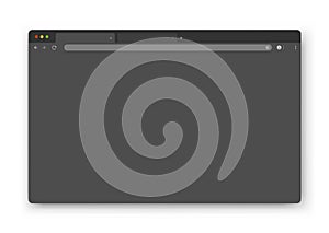 Web browser window design on a white background. Vector frame of a website template with a shadow.