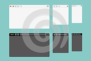 Web browser window mockup in light and dark modern flat design.