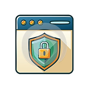 Web browser window with a security shield and padlock, symbolizing online data protection and safe browsing