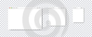 Web browser window. Vector isolated illustration. Web window screen mockup collection. Set of empty internet pade with shadow.