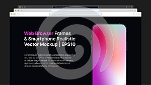 Web Browser Wireframe and Smartphone Realistic Gradient Vector Mockup. Horizontal Slide For Presentation