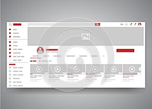 Web browser youtube video channel user interface page with search field and video list. Video player web site interface photo