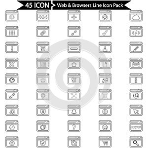 Web and Browsers Icon Pack In Outline Style