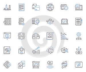 Web browsing line icons collection. Surfing, Scrolling, Searching, Clicking, Tabbing, Loading, Navigating vector and