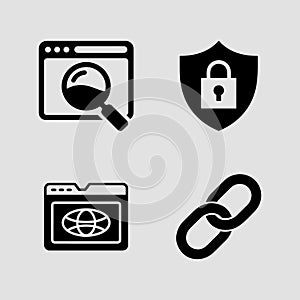 Web Browsing and Secure Online Communication Icons solid icon set. encrypted browsing digital safety solid icons