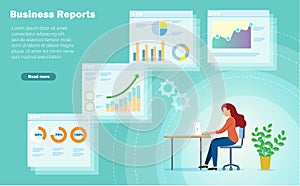 Businesswoman analysing business reports with graph and charts to develop smart solution.