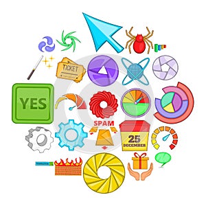 Web button icons set, cartoon style