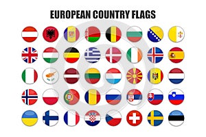 Web buttons with european country flags, flat