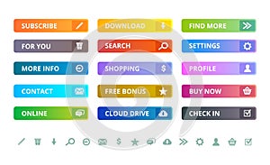 Web buttons. Internet modern colored flat icons and buttons template vector ui elements