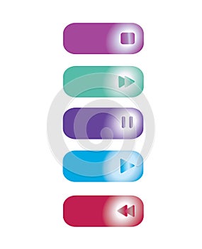 Web buttons set play stop back and forward in bright colors with
