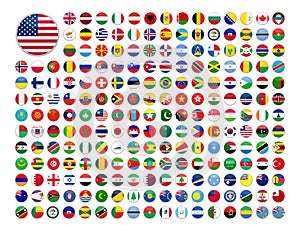 Web buttons with world country flags, flat