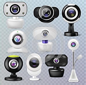 Web camera vector webcam digital technology internet communication device illustration set of business conference