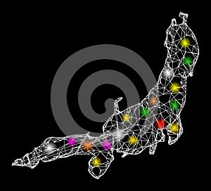 Web Carcass Map of Honshu Island with Shiny Light Spots