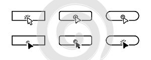 Click mouse cursor on blank button. Set of template web buttons and cursor. Pointer for touch.