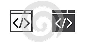 Web coding icon, line and glyph version