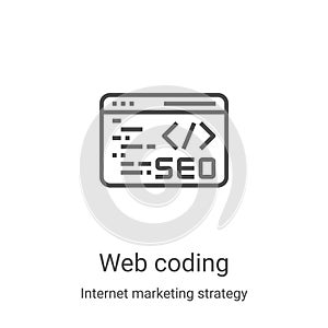 web coding icon vector from internet marketing strategy collection. Thin line web coding outline icon vector illustration. Linear