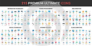 Web coding, programming and internet security, cloud computing color flat icons set