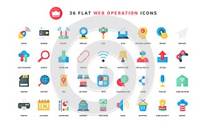 Web communication trendy flat icons set, router and high speed internet for data exchange
