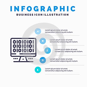 Web, Computer, Computing, Server Blue Infographics Template 5 Steps. Vector Line Icon template