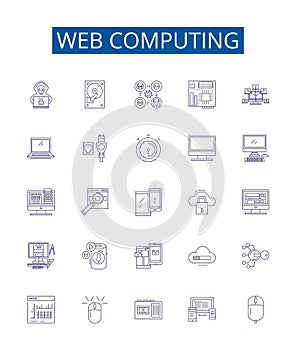 Web computing line icons signs set. Design collection of web, computing, technology, internet, software, development