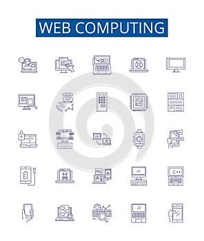 Web computing line icons signs set. Design collection of web, computing, technology, internet, software, development