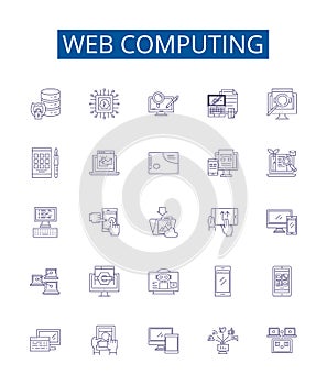 Web computing line icons signs set. Design collection of web, computing, technology, internet, software, development
