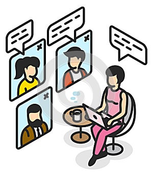 Web conference icon. Isometric people online meeting