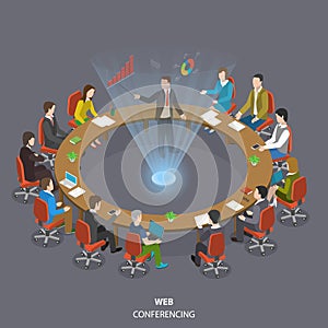 Web conferencing flat isometric low poly vector concept.