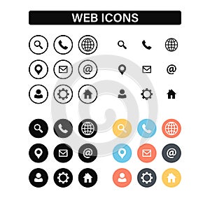 Web and Contact icons set. Vector illustration.