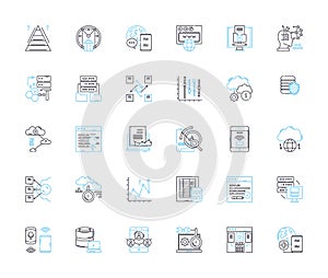 Web creation linear icons set. Design, Development, HTML, CSS, JavaScript, Bootstrap, UI line vector and concept signs