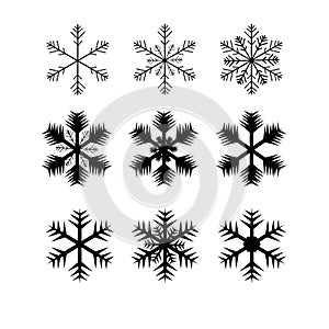 Web. Cute snowflakes collection isolated on gold background. Flat line snow icons, snow flakes silhouette. Nice element for christ