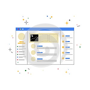 Web Dashboard Interface In Flat Vector Illustration Symbolizing Digital Management, Analytics, And Web Interface Design
