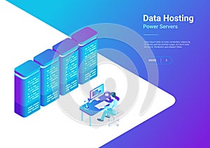 Web Data Hosting Server isometric flat vector. Man