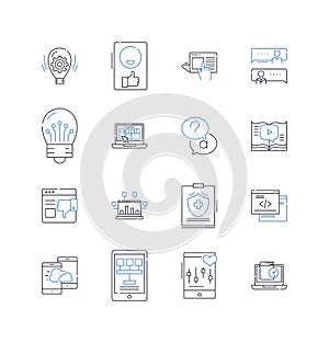 Web data line icons collection. Scraping, Crawling, Mining, Extraction, Parsing, Analysis, Cleansing vector and linear