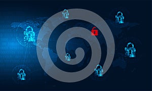 Data security and internet digital security concept.Protection system.Padlock vedtor design.futuristic background.