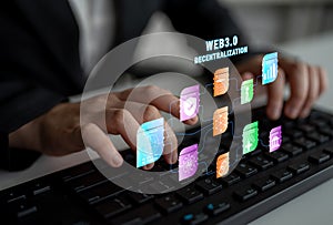 Web 3.0 Decentralization Technology Ecosystem and Flowchart Motif