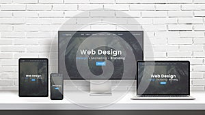 Web design agency concept presentation on displays of different dimensions