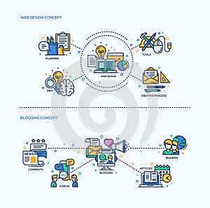 Web Design, Blogging Icons Concept Compositions Set